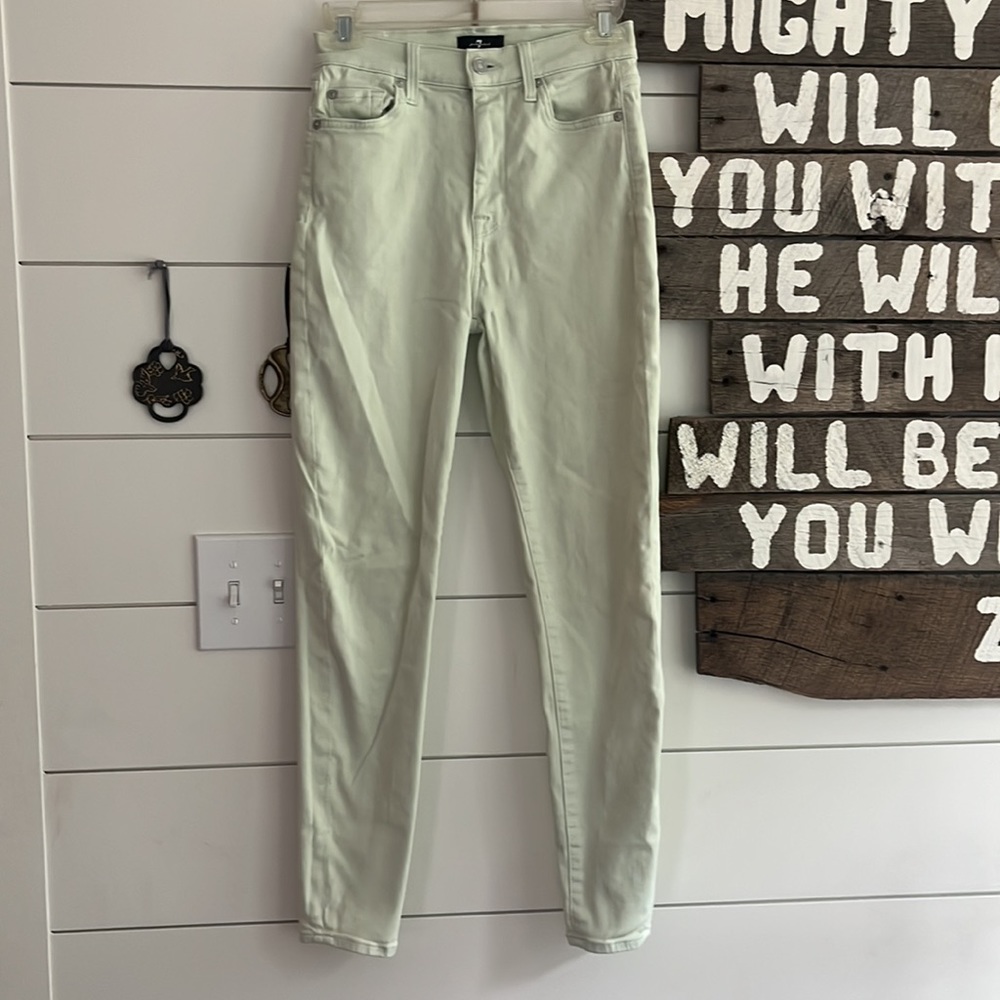 7 For All Mankind High Rise Skinny Jeans in Pale Mint Green
